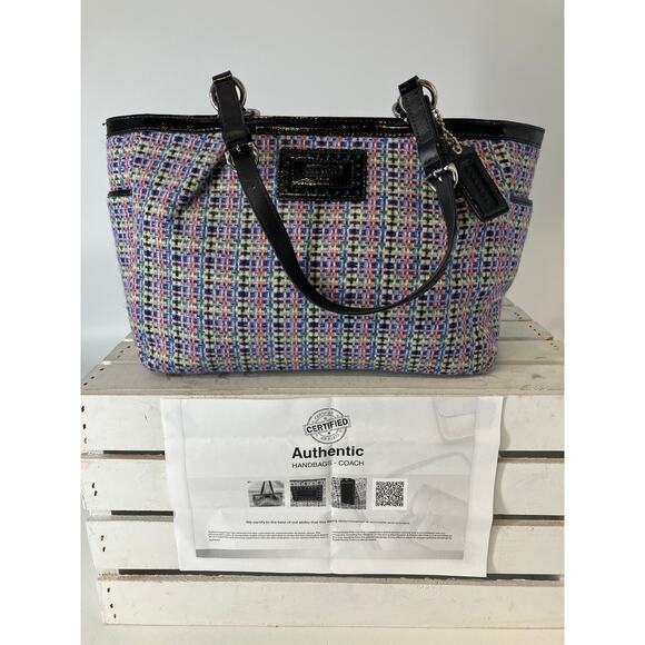 COACH F17699 MULTI COLOR TWEED, PATTON LEATHER SHOULDER BAG - Picture 2 of 16